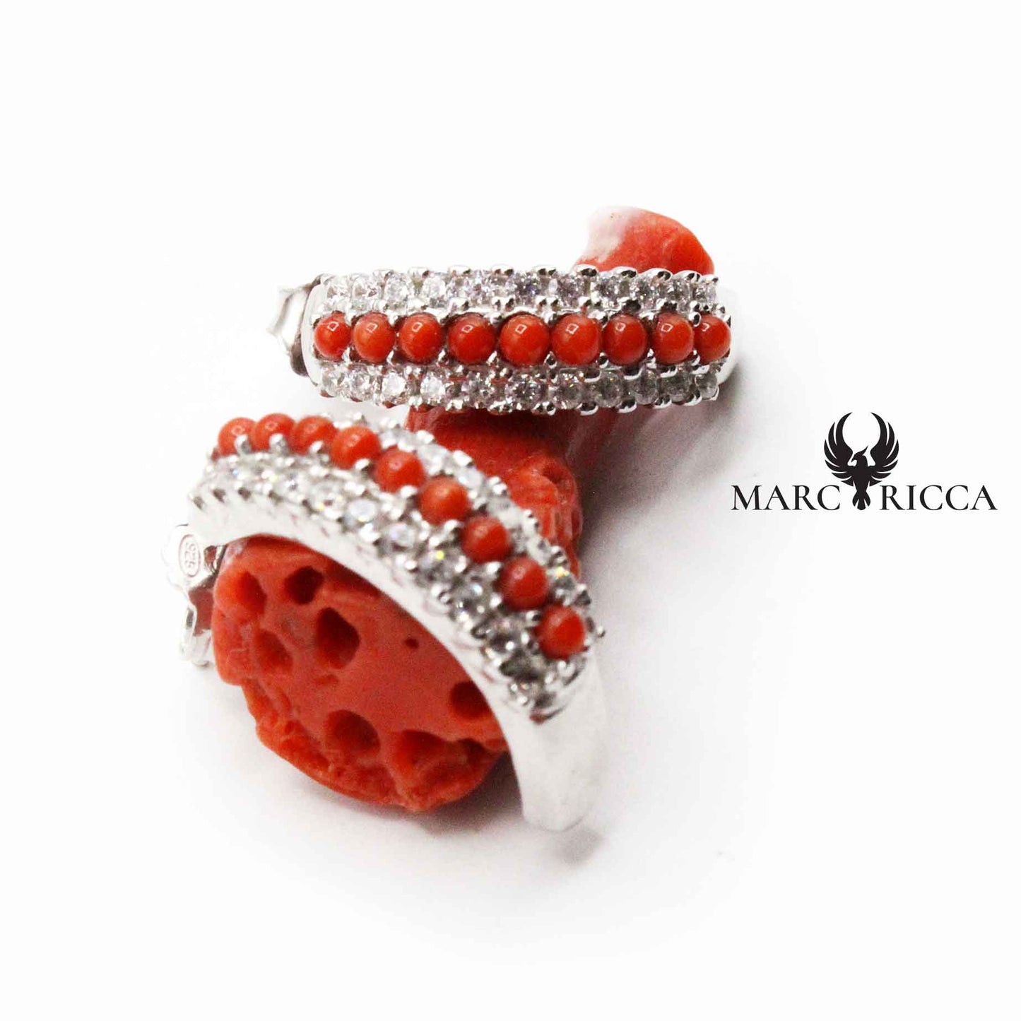 Boucles Argent Zirconium demi-créole & Corail