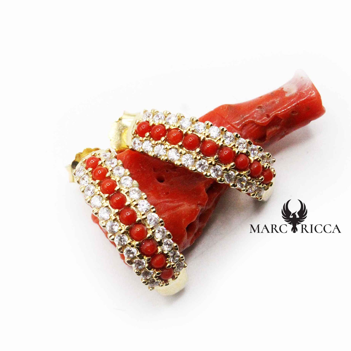 Boucles Argent Zirconium demi-créole & Corail