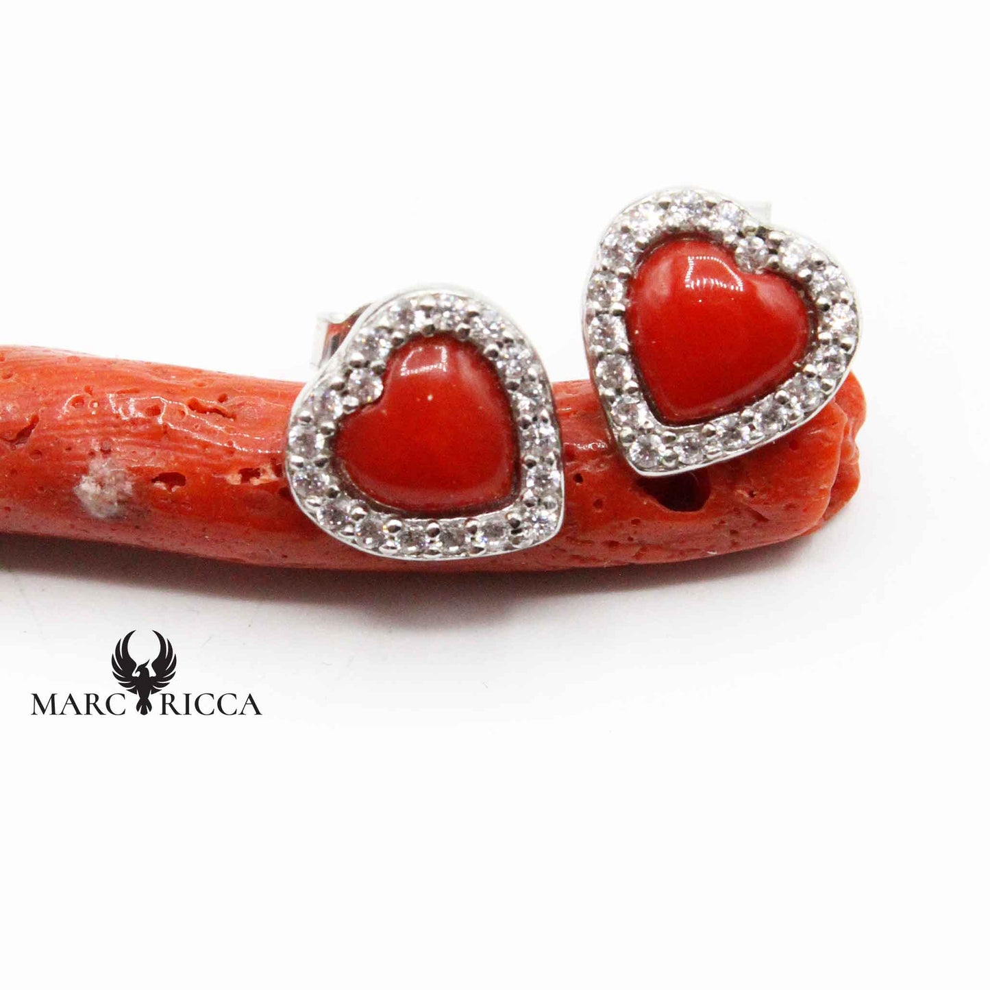 Boucles Argent Corail Cœur & Zirconium