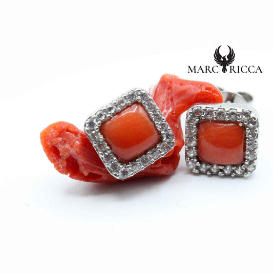 Boucles Argent Carrées Corail