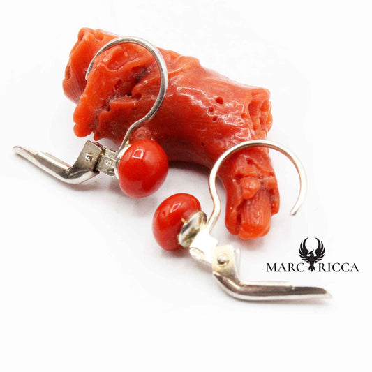 Boucles Argent Dormeuses Corail Perle Plate