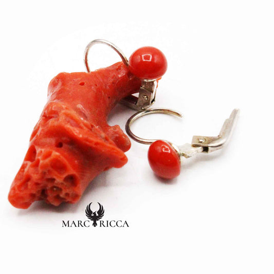 Boucles Argent Dormeuses Corail Perle Plate