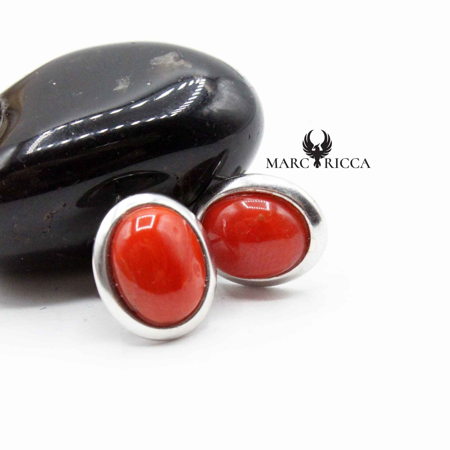 Boucles Argent Ovale Corail