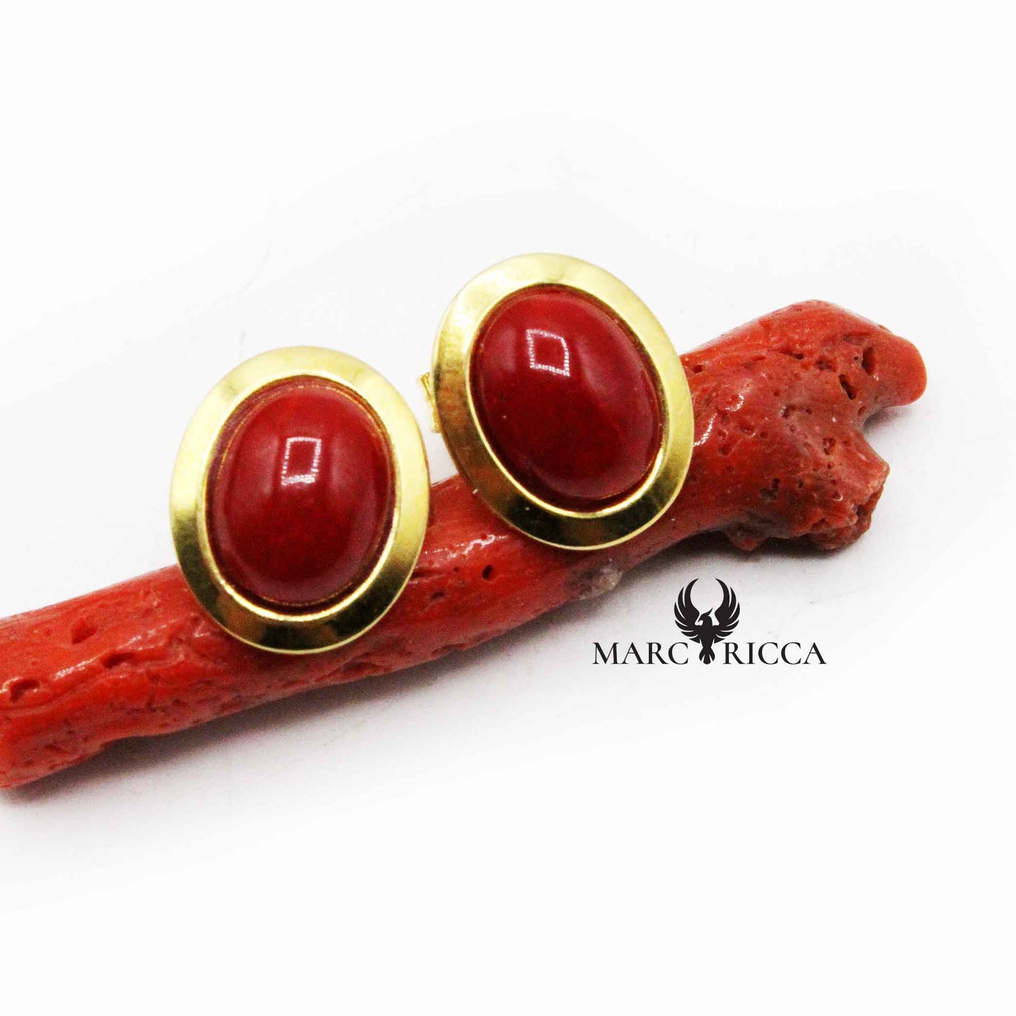 Boucles Argent Ovale Corail