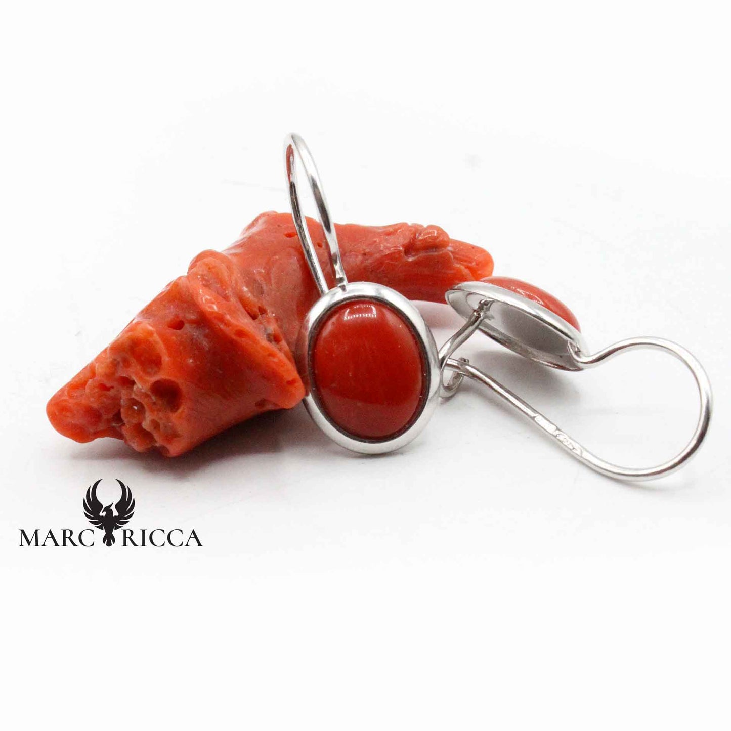 Boucles Argent Dormeuses Ovales Corail