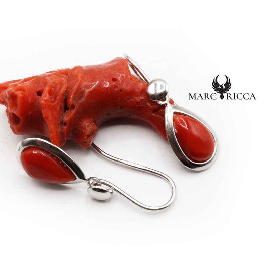 Boucles Argent Gouttes en Corail