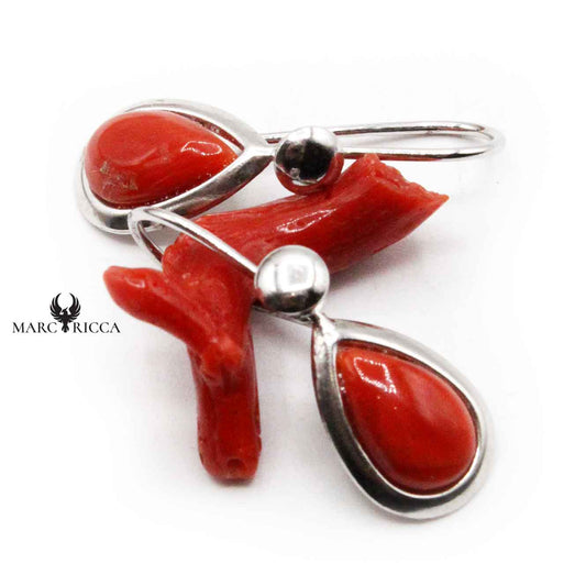 Boucles Argent Gouttes en Corail