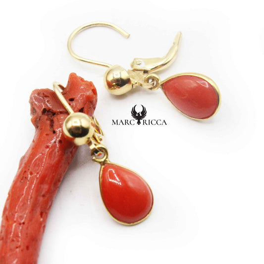 Boucles Dormeuse en  Vermeil Gouttes en Corail