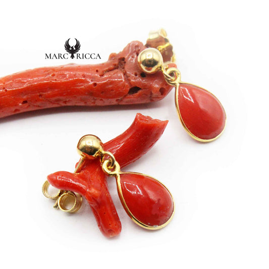 Boucles Argent Gouttes en Corail Vermeil