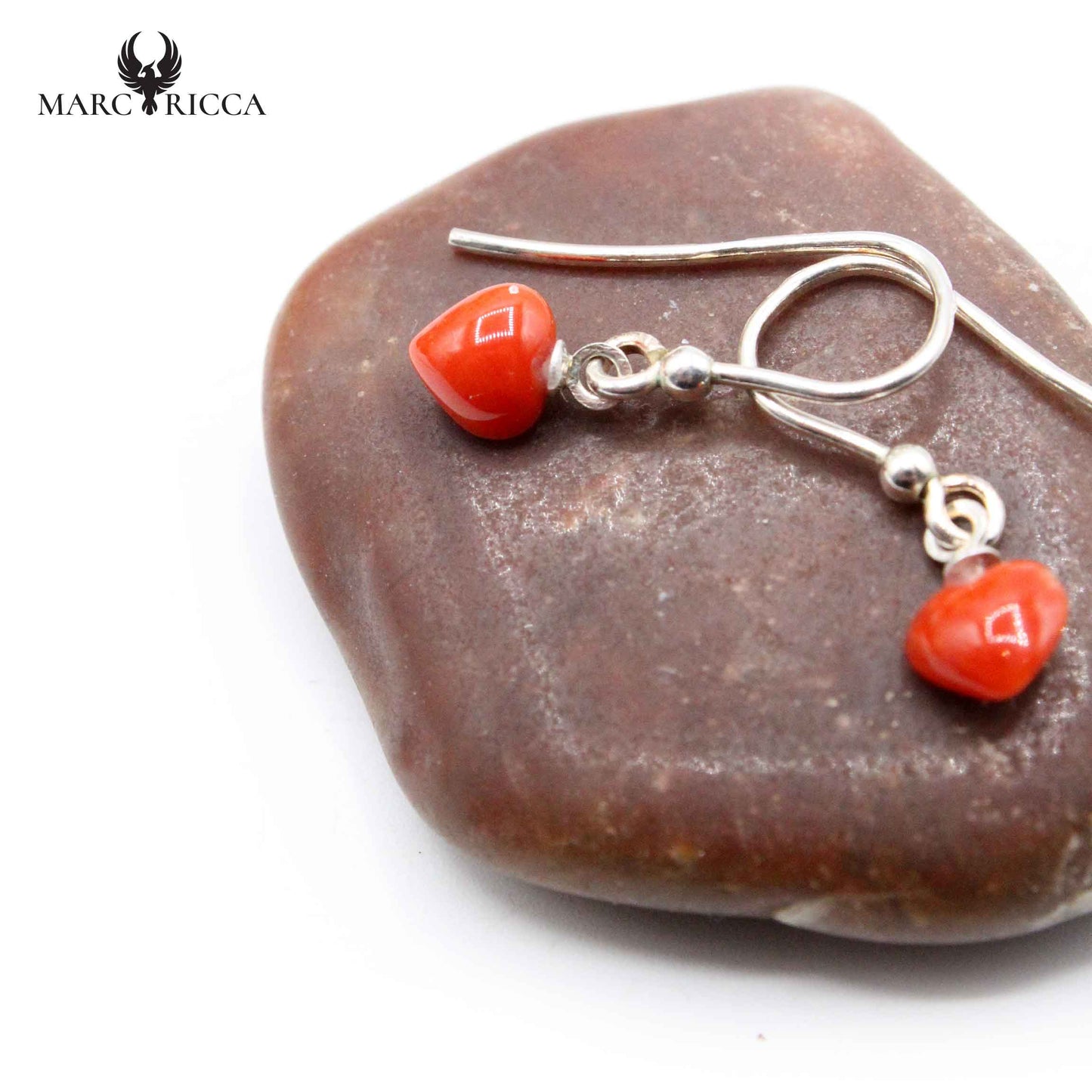 Boucles Argent Cœur en Corail