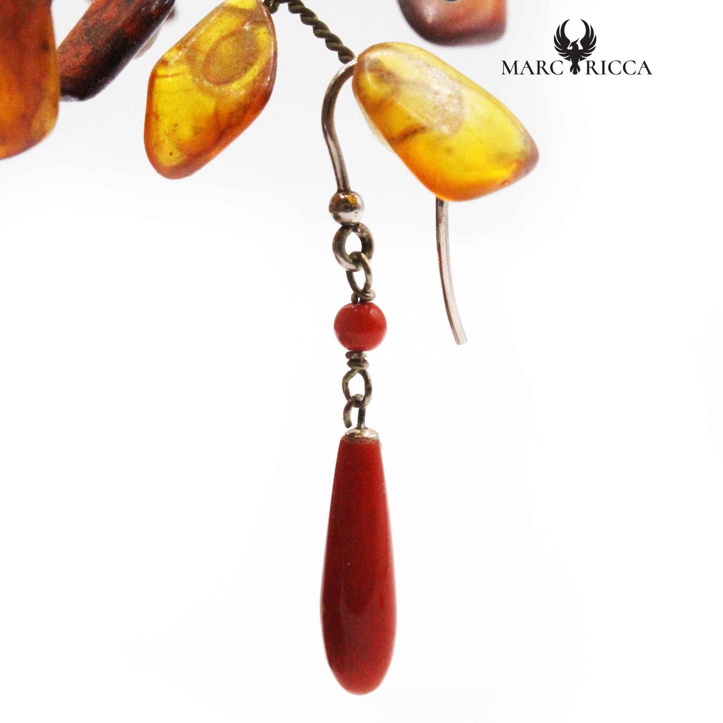 Boucles Argent Goutte & Boule en Corail