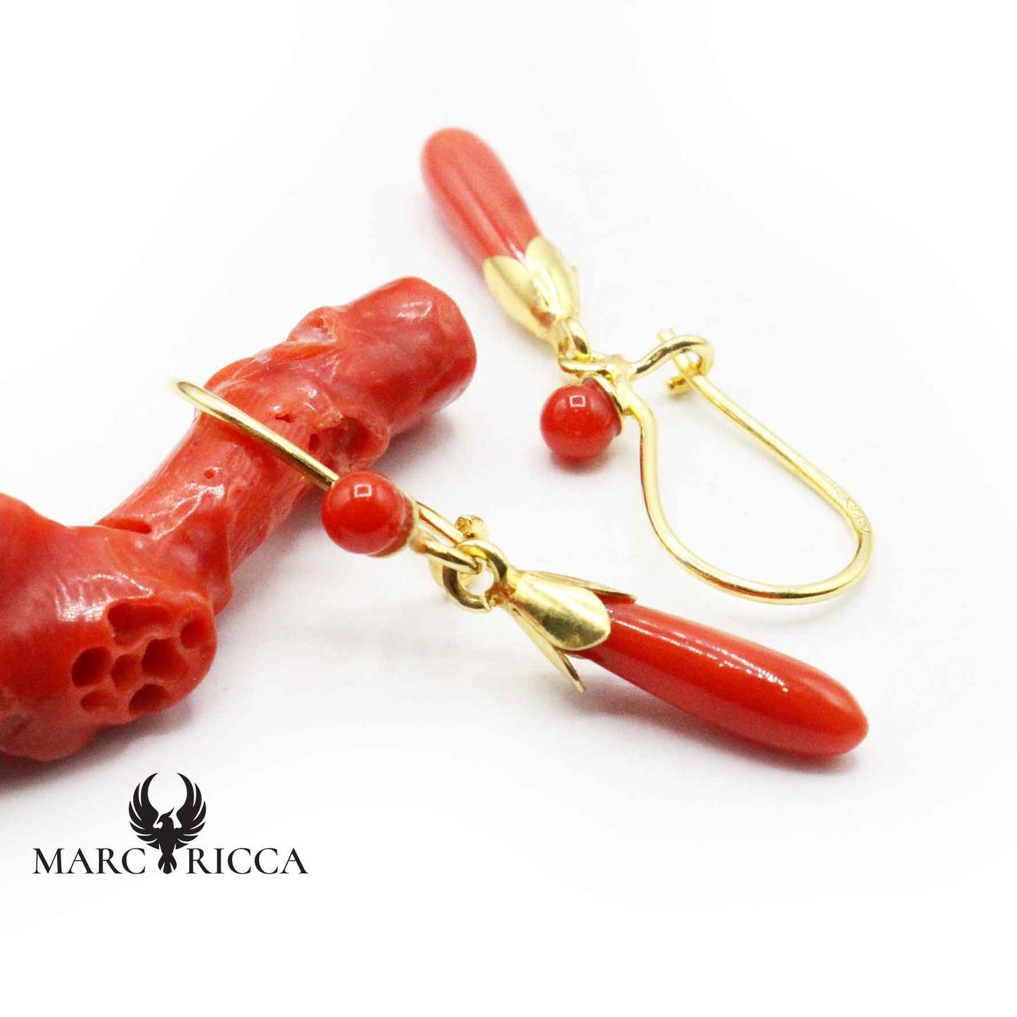 Boucles Argent Dormeuse Corail Perle & Goutte Vermeil
