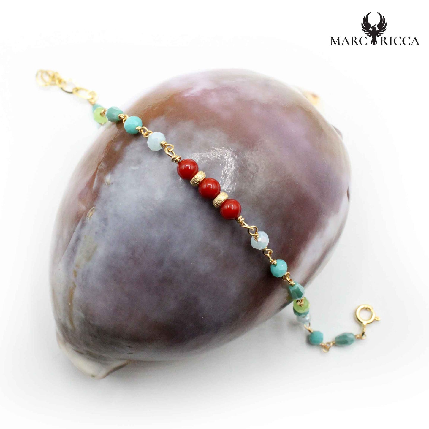 Bracelet Argent Chainette 3 Perles de Corail Rouge