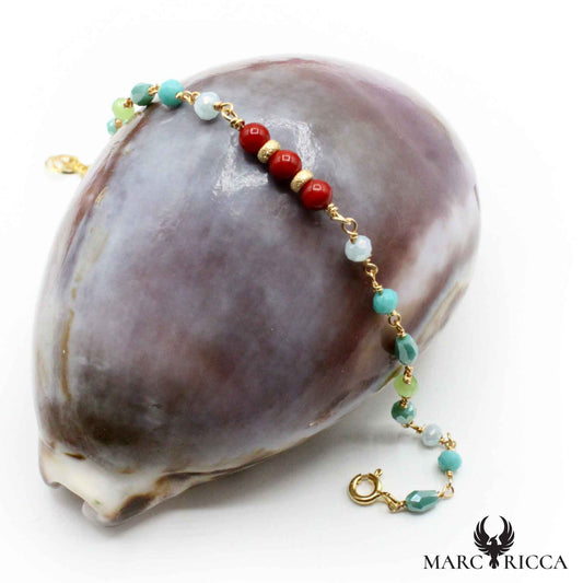 Bracelet Argent Chainette 3 Perles de Corail Rouge