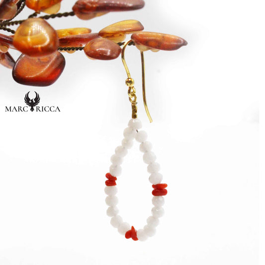 Boucles Argent Corail & Cristal Blanc Goutte