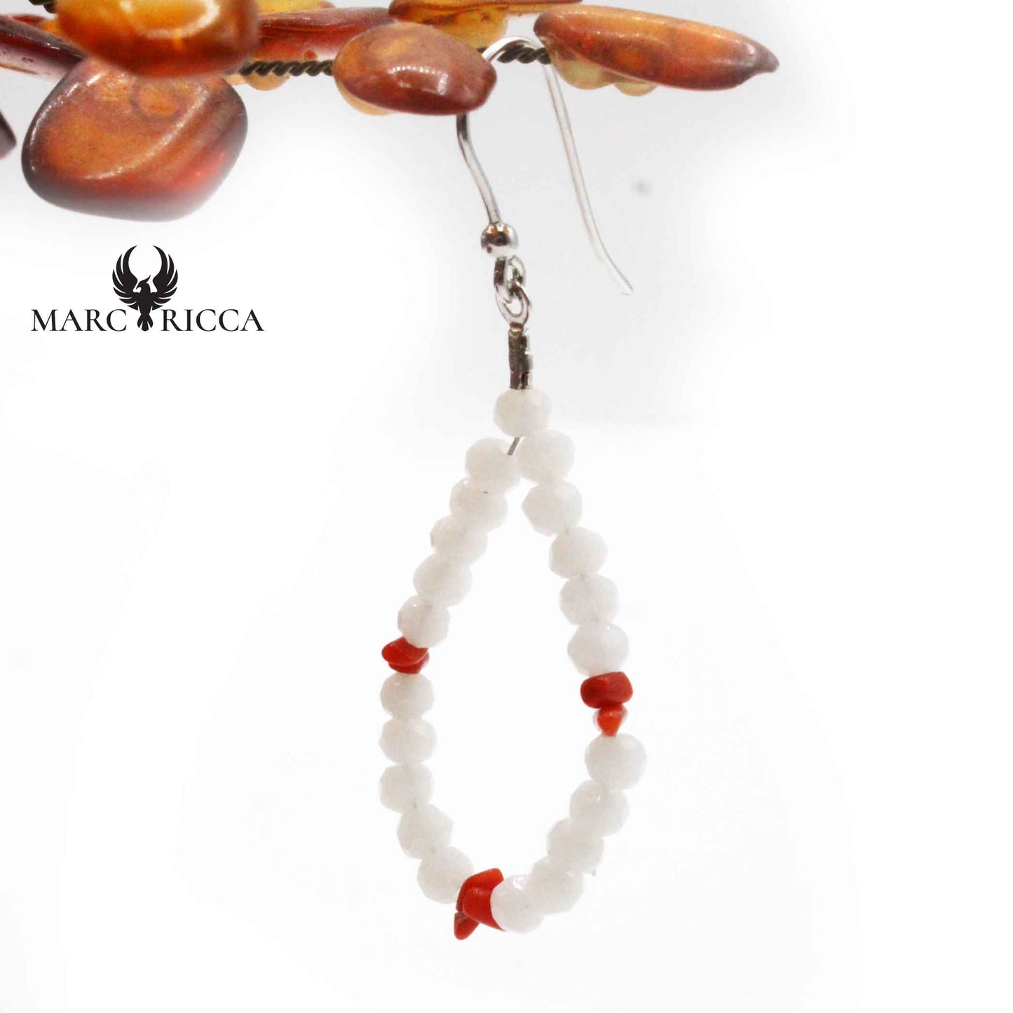 Boucles Argent Corail & Cristal Blanc Goutte
