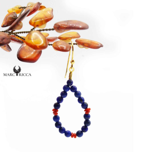 Boucles Argent Corail & Lapis Lazuli Goutte