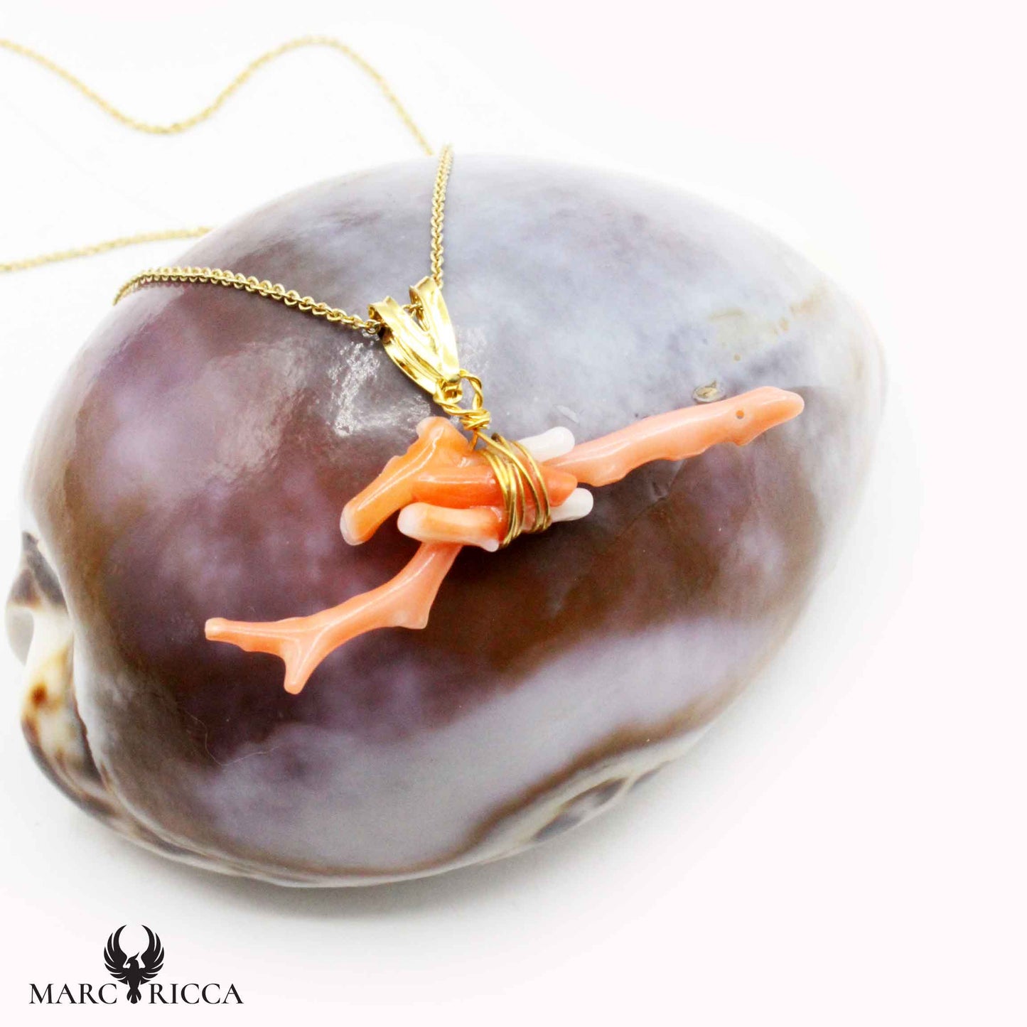 Pendentif Argent Fagot de corail Rose Vermeil