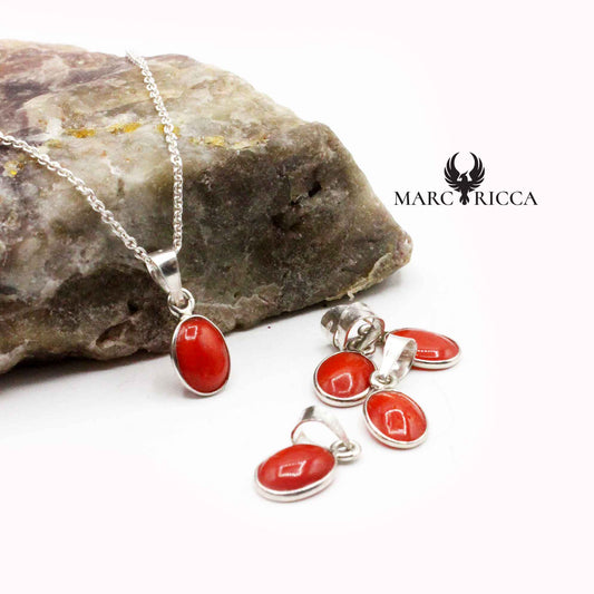 Pendentif Argent ovale en Corail