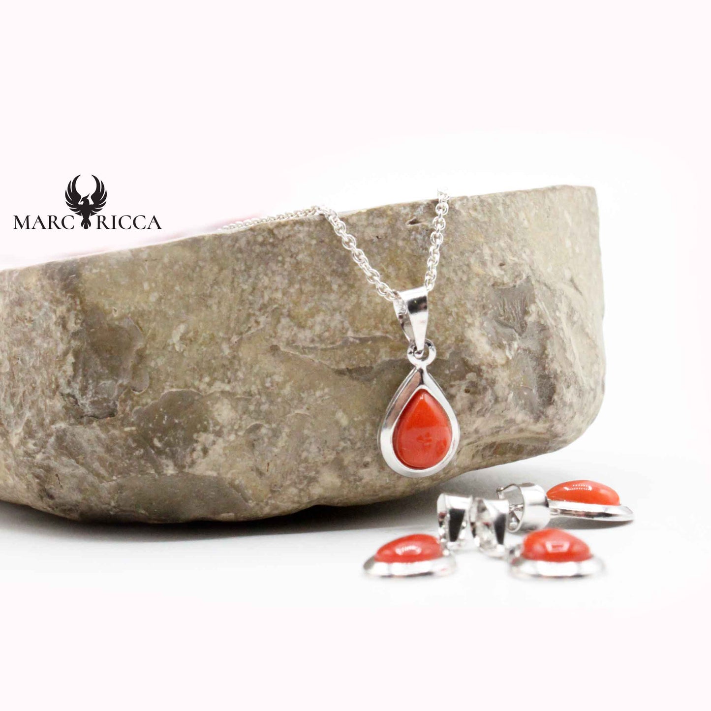 Pendentif Argent Goutte en Corail