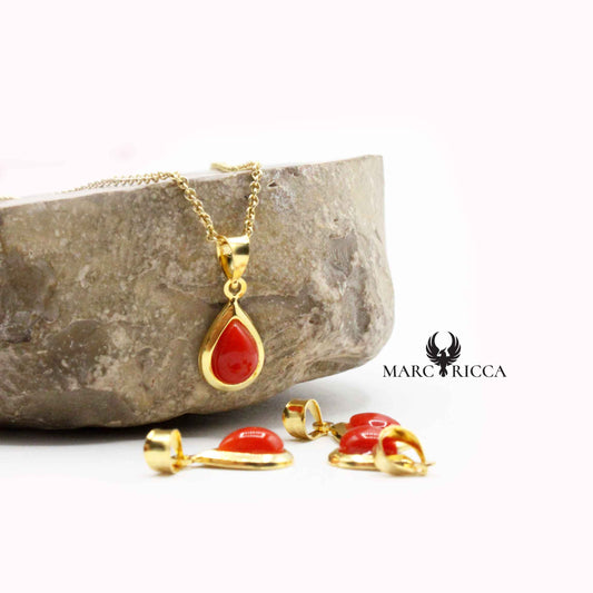 Pendentif Argent Goutte en Corail