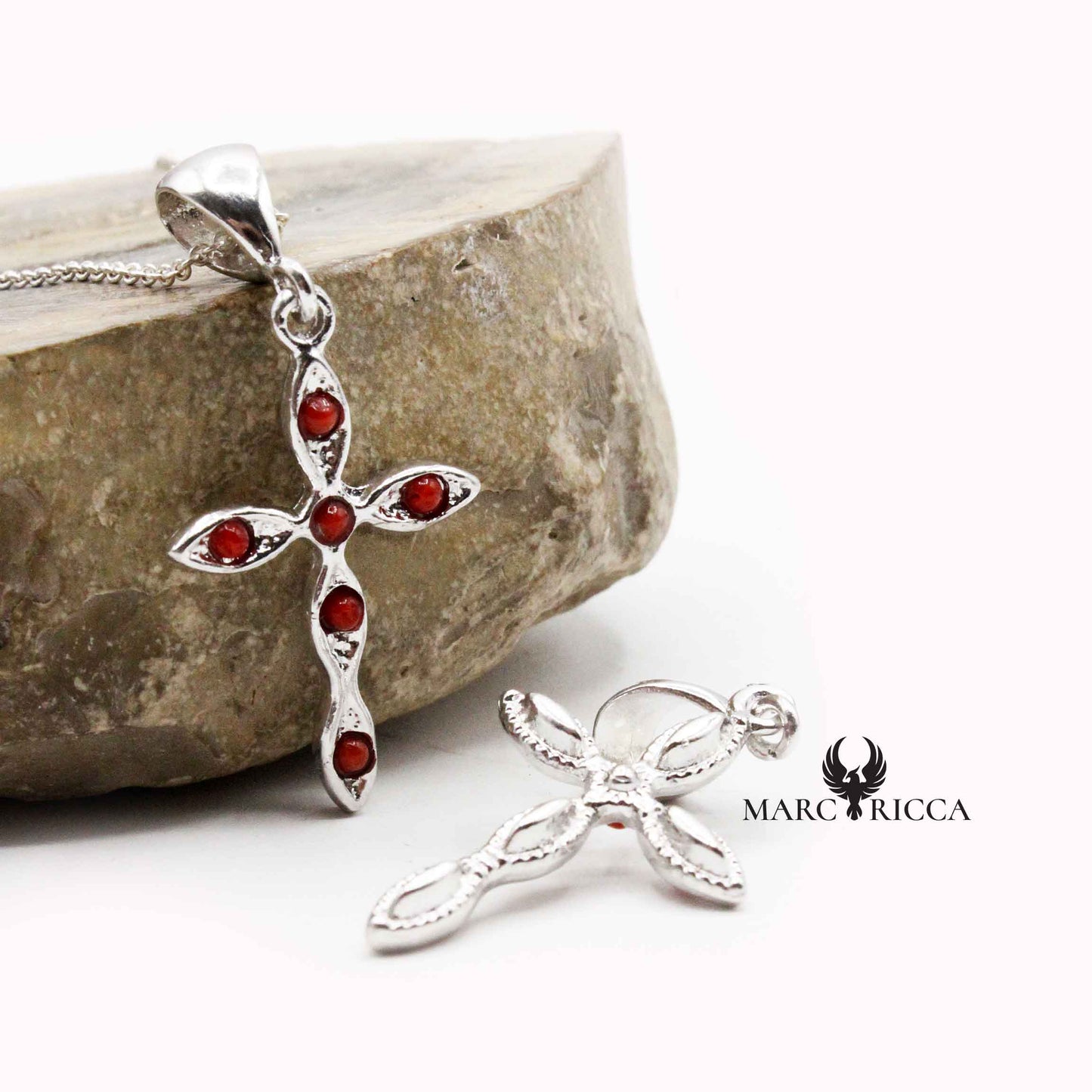 Pendentif Argent Croix Corail