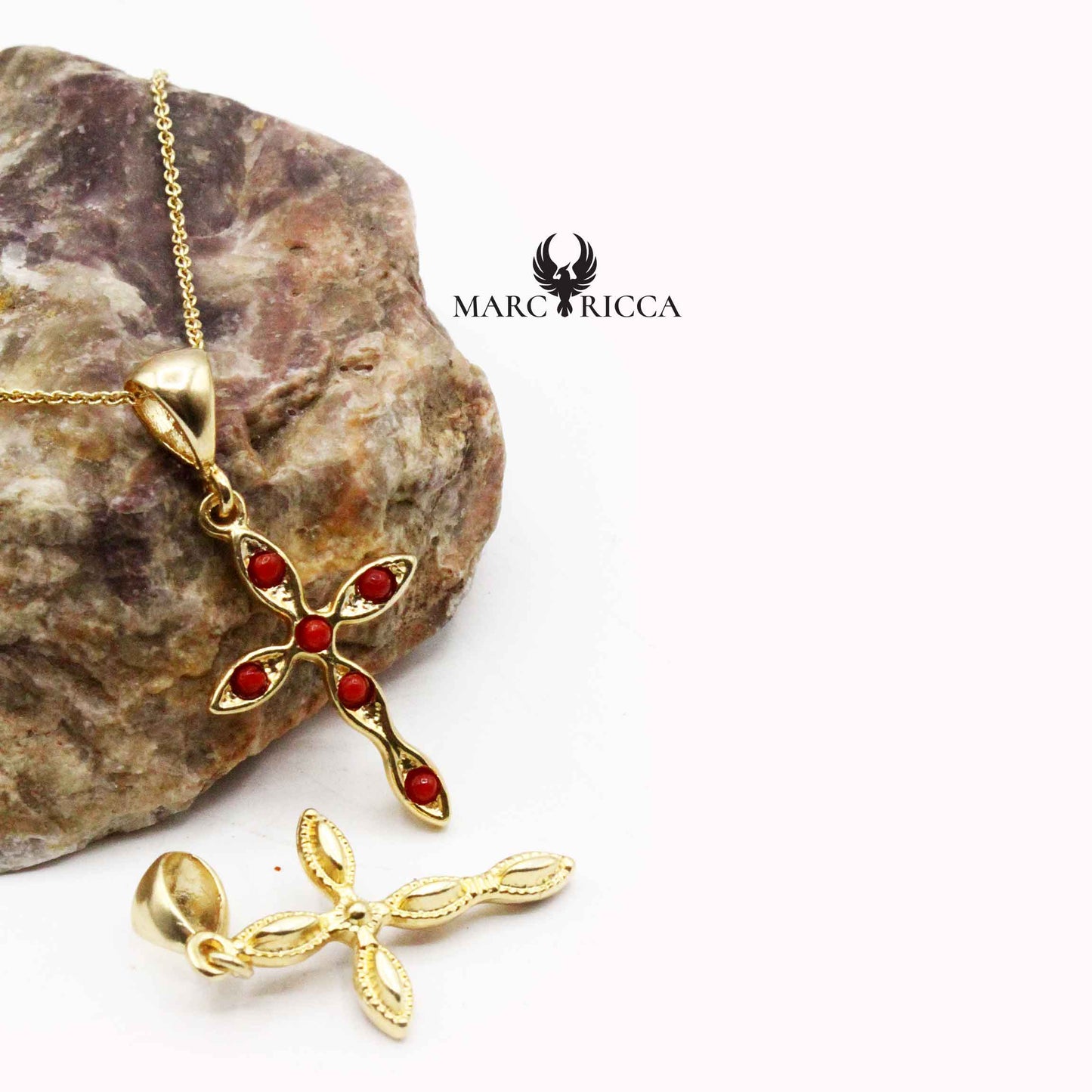 Pendentif Argent Croix Corail