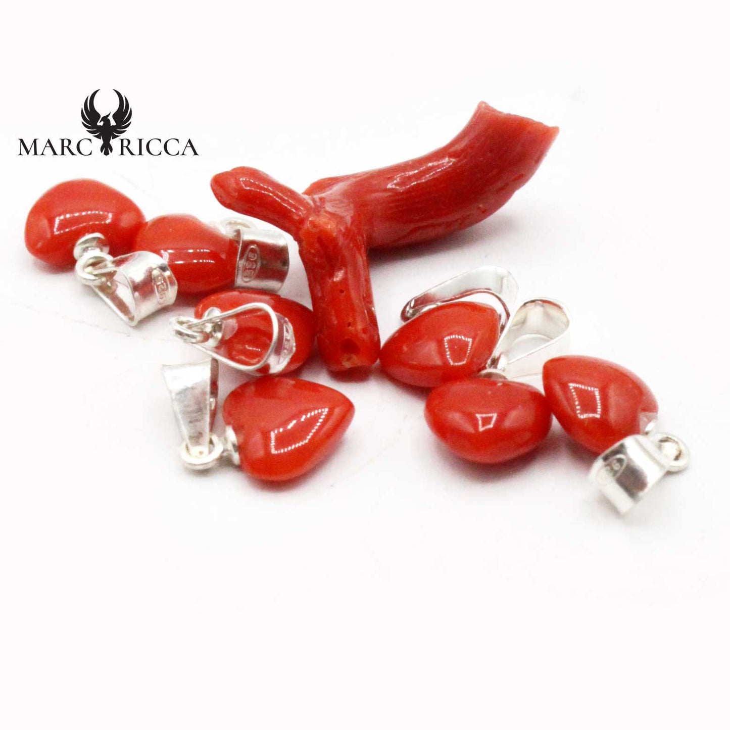 Pendentif Argent Cœur Corail Tigé