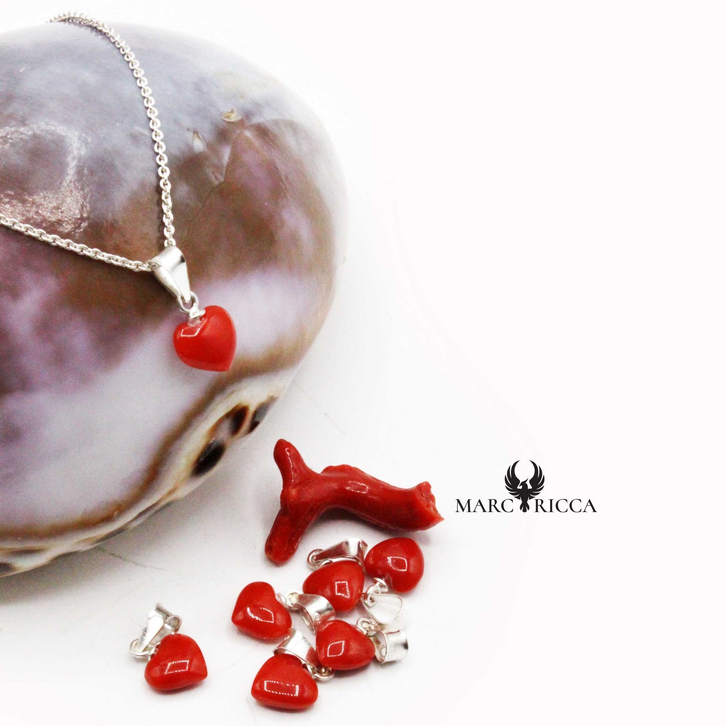 Pendentif Argent Cœur Corail Tigé
