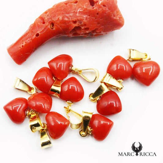 Pendentif Argent Cœur Corail Tigé