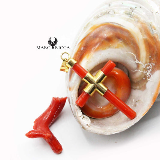 Pendentif Argent Croix Corail