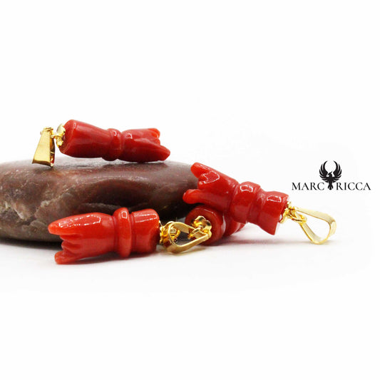 Pendentif Argent Main Corne en Corail Rouge