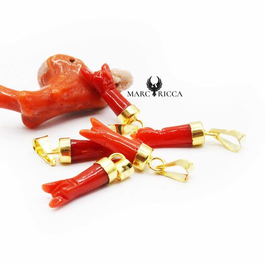 Pendentif Argent Main Corne en Corail Rouge