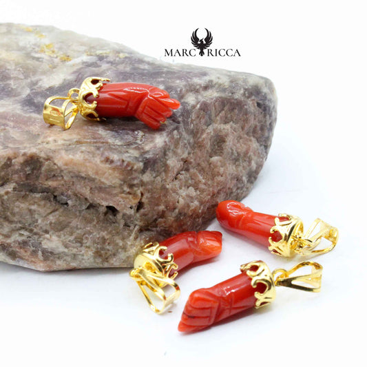 Pendentif Argent Main Festonné Corail Rouge