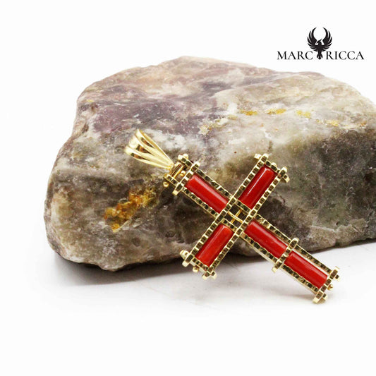 Pendentif Argent Croix en Corail