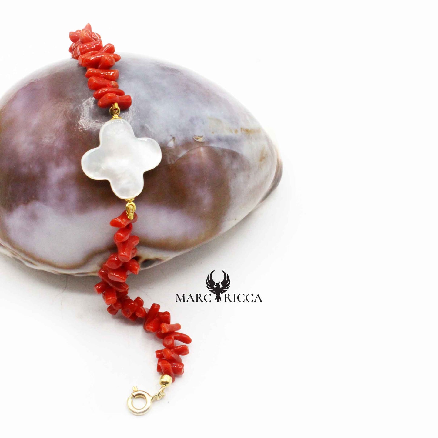 Bracelet Argent cupolino Corail Rouge et Nacre Blanche Vermeil