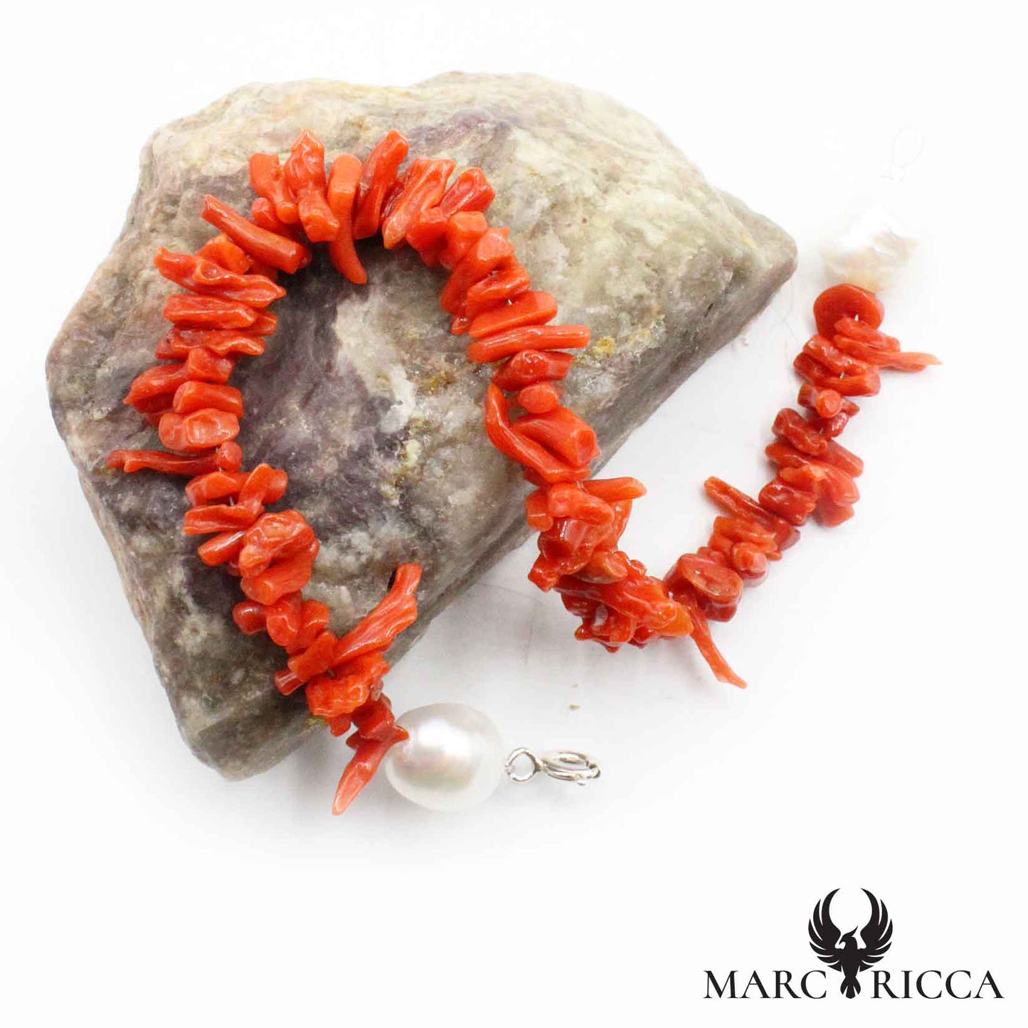 Bracelet Argent Frange Corail Rouge et Perles