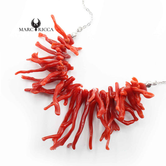 Collier Argent Franges de Corail Rouge