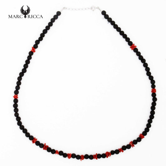 Collier Argent Perles de Lave et Corail