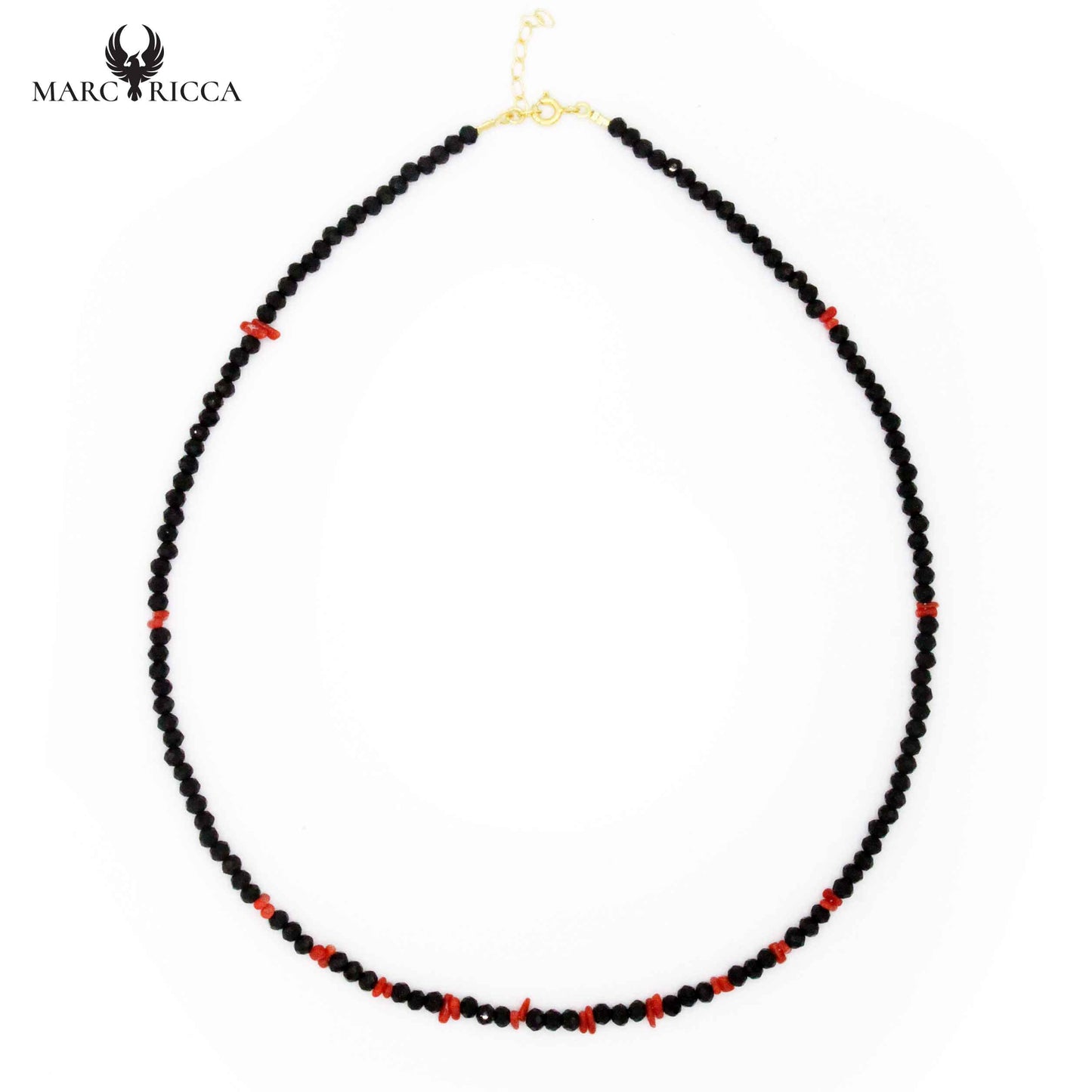 Collier Argent Cristal Noir et Corail