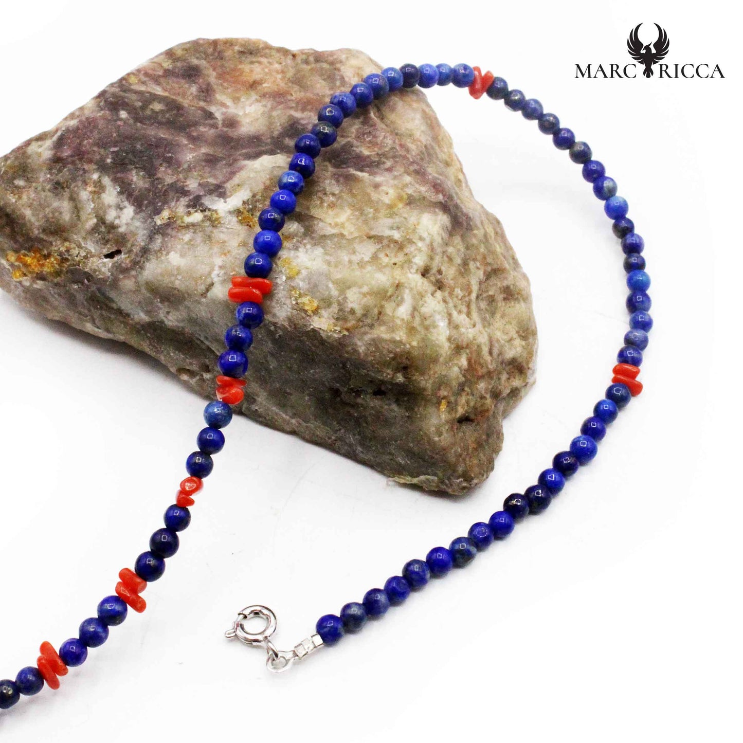Collier Argent Lapis Lazuli & Corail