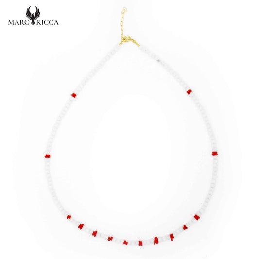 Collier Argent Cristal Blanc et Corail