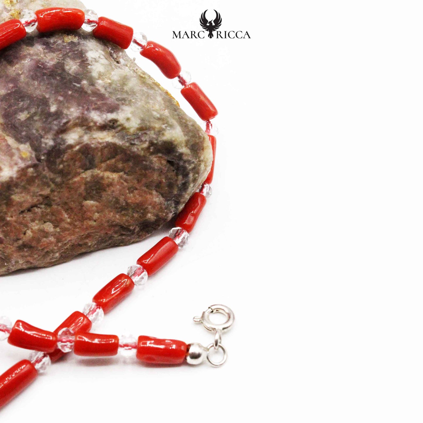 Collier Argent Tube Corail Cristal