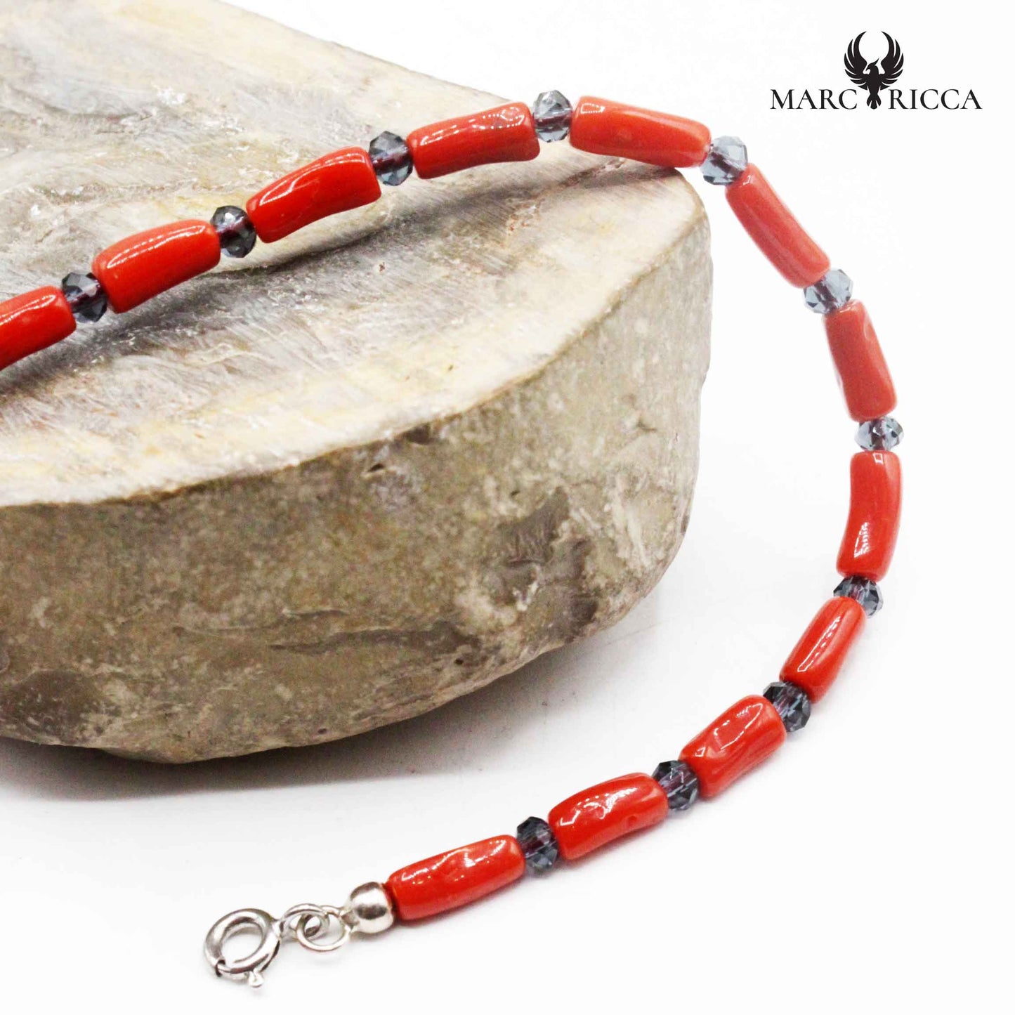 Collier Argent Tube Corail Cristal