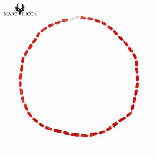 Collier Argent Tube Corail Cristal