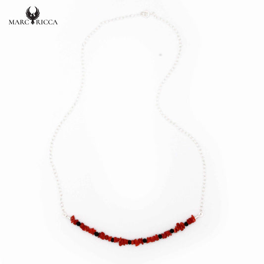 Collier Argent Cupolino Corail Rouge et Cristaux