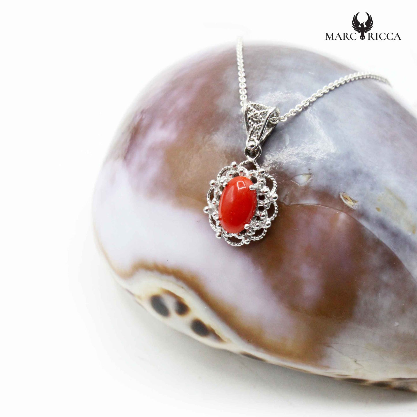 Pendentif Argent Cabochon Corail
