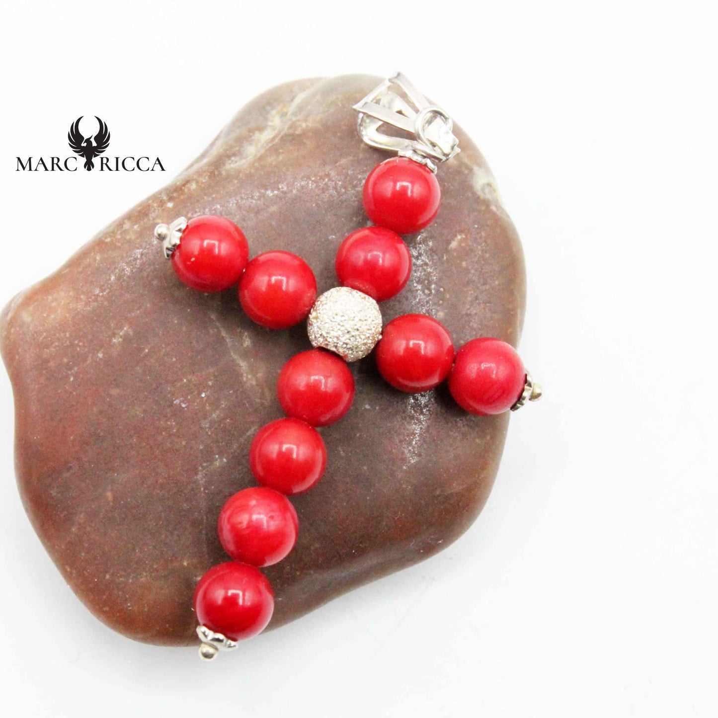 Pendentif Argent Croix Corail bambou