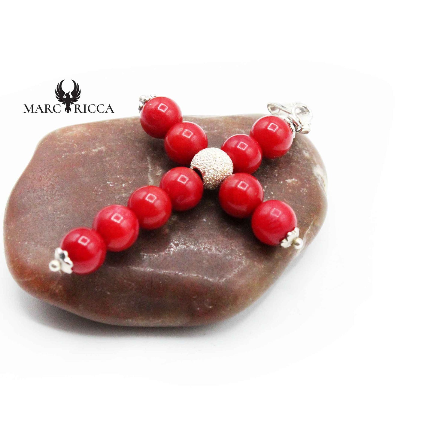 Pendentif Argent Croix Corail bambou