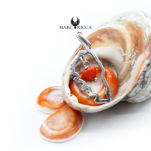 Pendentif Argent Corse & Cœur en Corail
